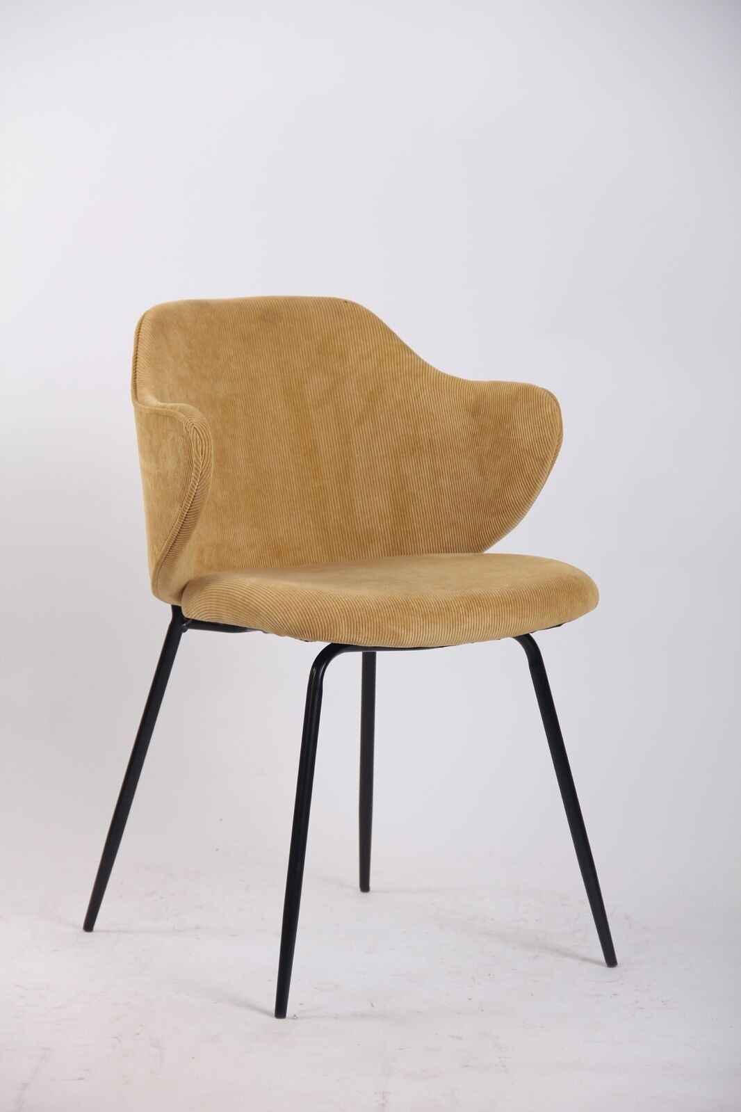 Set of 2 Dining Chairs Corduroy Cord Fabric with Metal Legs in Mustard Yellow - VogueDecor.au