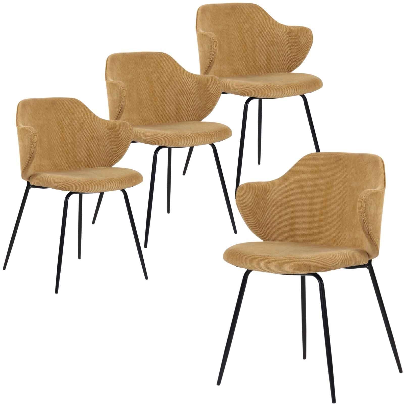 Set of 4 Dining Chairs Corduroy Cord Fabric with Metal Legs in Mustard Yellow - VogueDecor.au
