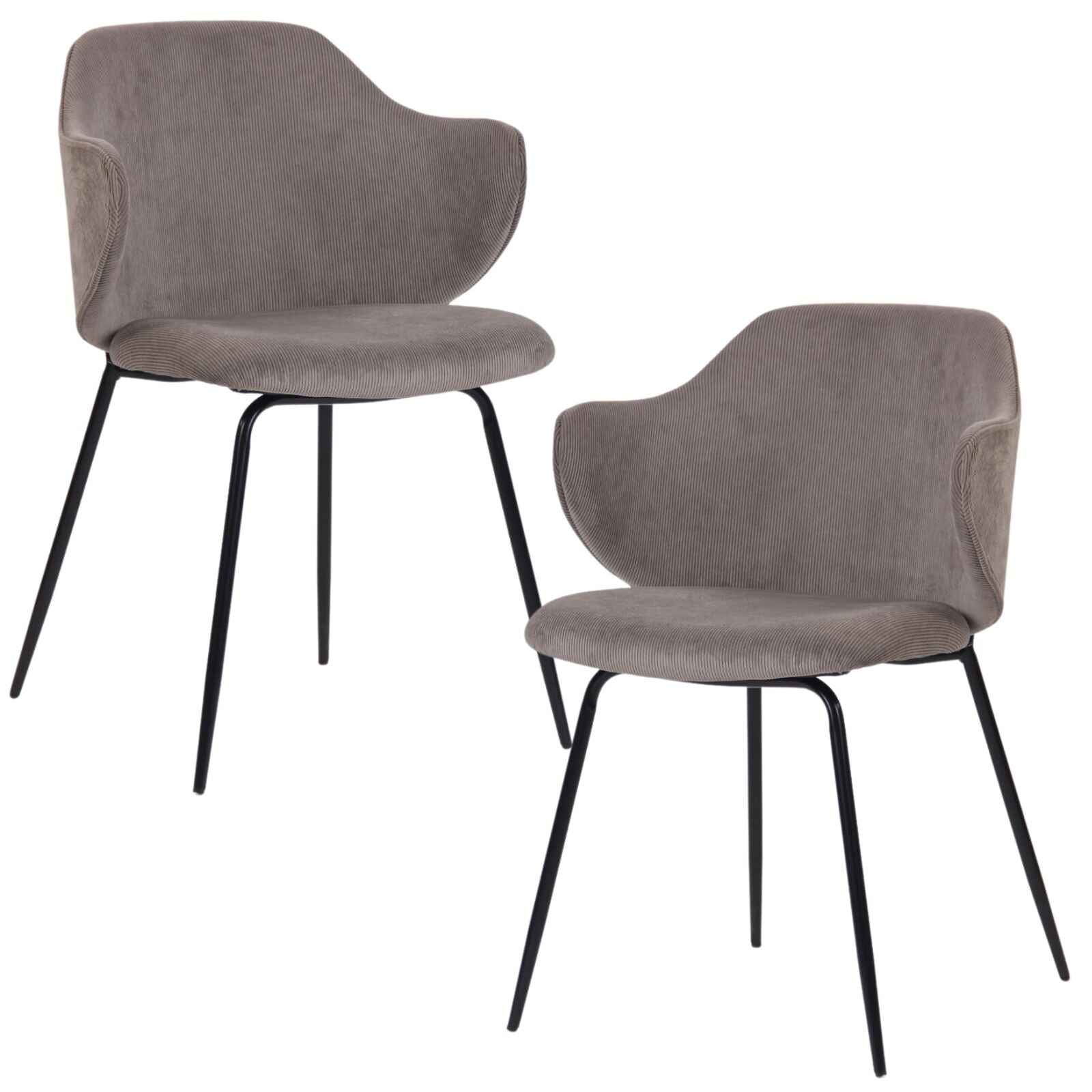 Set of 2 Dining Chairs with Corduroy Cord Fabric in Grey - VogueDecor.au