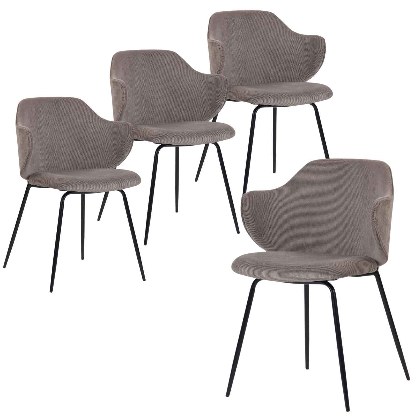 Set of 4 Dining Chairs with Corduroy Cord Fabric in Grey - VogueDecor.au