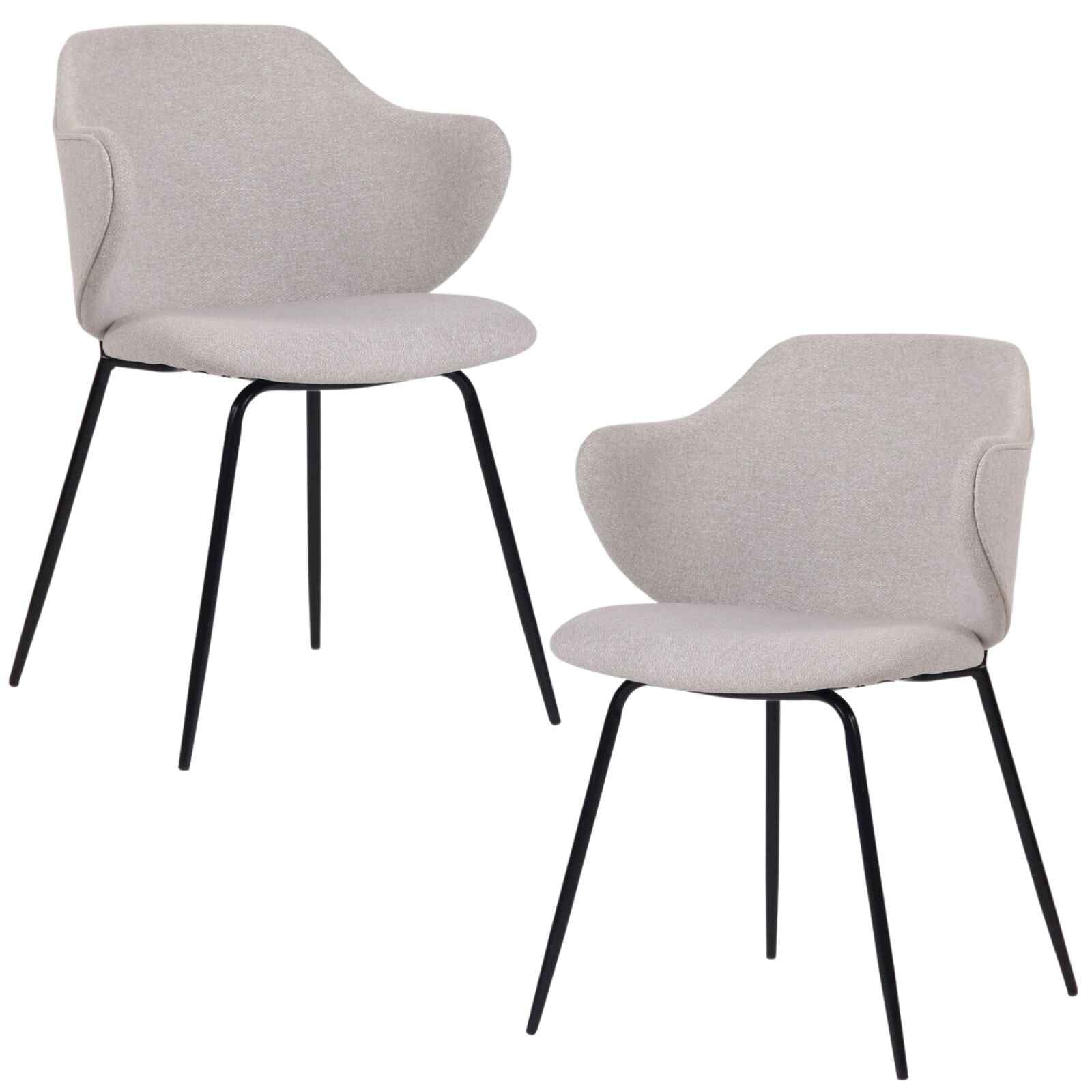 Set of 2 Dining Chairs Fabric with Metal Legs in Ivory Beige - VogueDecor.au
