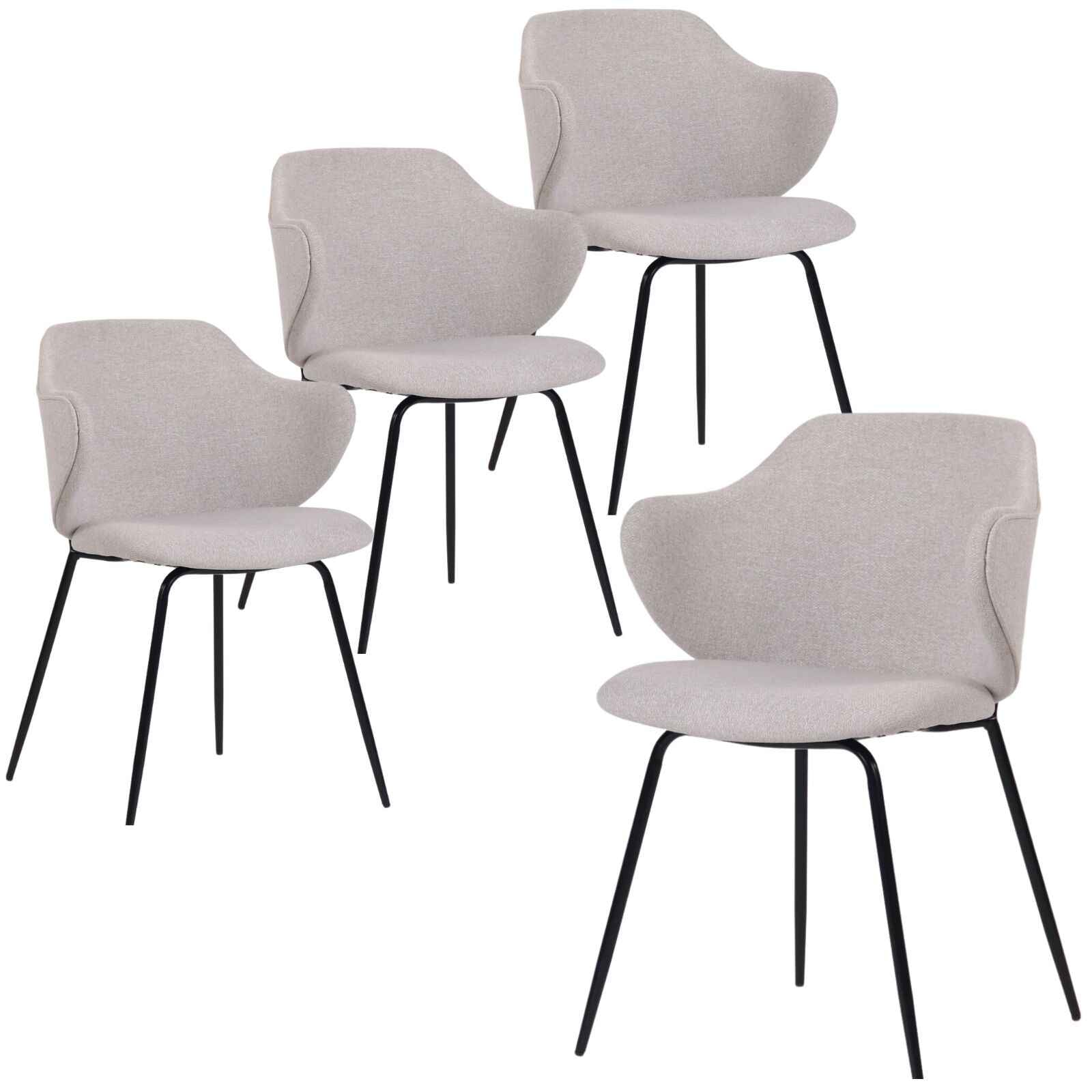 Set of 4 Dining Chairs Fabric with Metal Legs in Ivory Beige - VogueDecor.au
