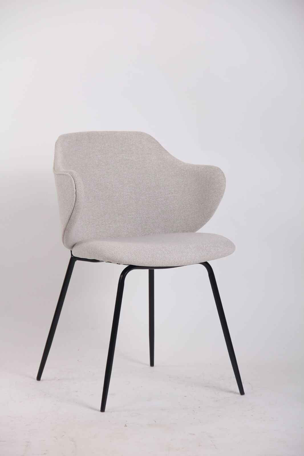 Set of 4 Dining Chairs Fabric with Metal Legs in Ivory Beige - VogueDecor.au