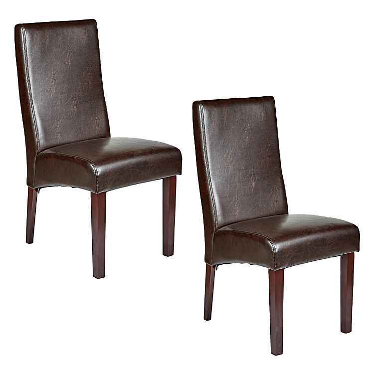 Set of 2 Rome Leather Brown Dining Chairs Durable Seat Wood Kitchen Cafe - VogueDecor.au