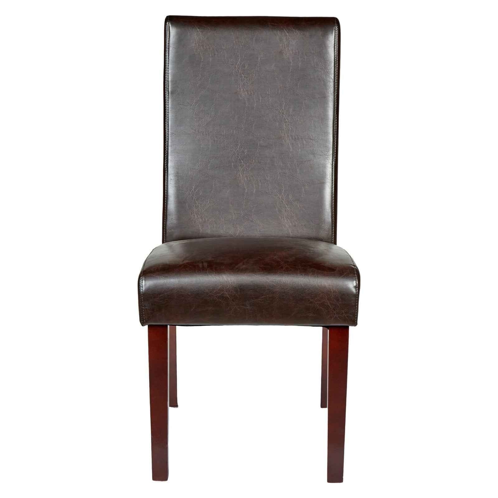 Set of 2 Rome Leather Brown Dining Chairs Durable Seat Wood Kitchen Cafe - VogueDecor.au