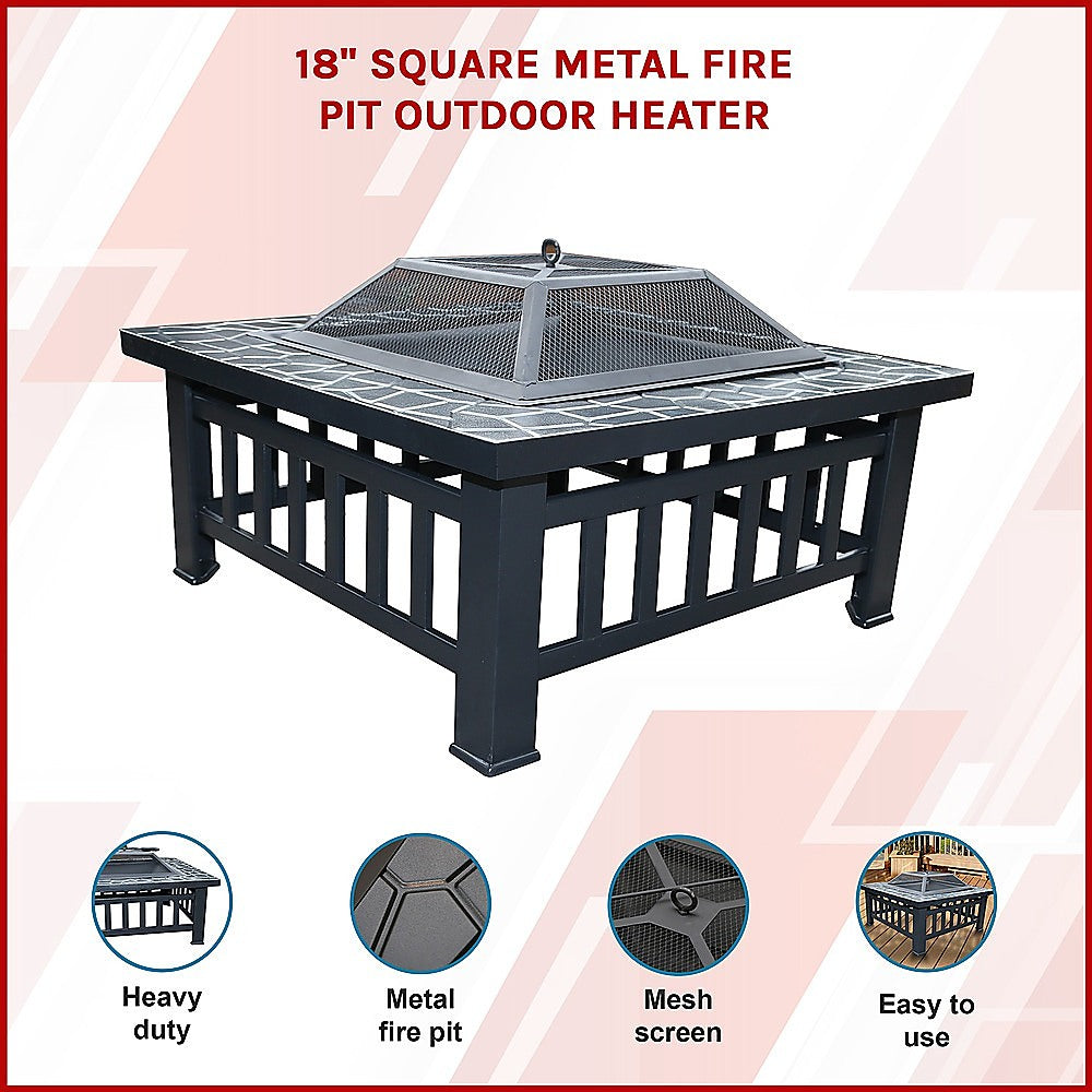 18" Square Metal Fire Pit Outdoor Heater - VogueDecor.au