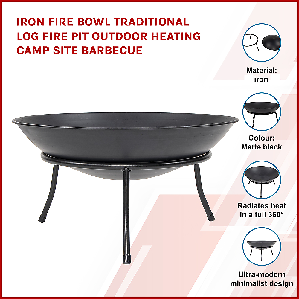 Iron Fire Bowl Traditional Log Fire Pit Outdoor Heating Camp Site Barbecue - VogueDecor.au