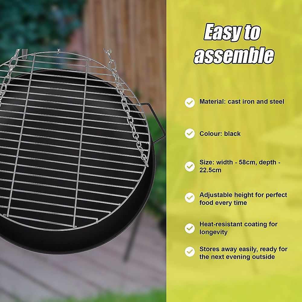 Tripod Garden Fire Pit BBQ Barbecue Cast Iron & Steel Fire Pit Bowl Round - VogueDecor.au