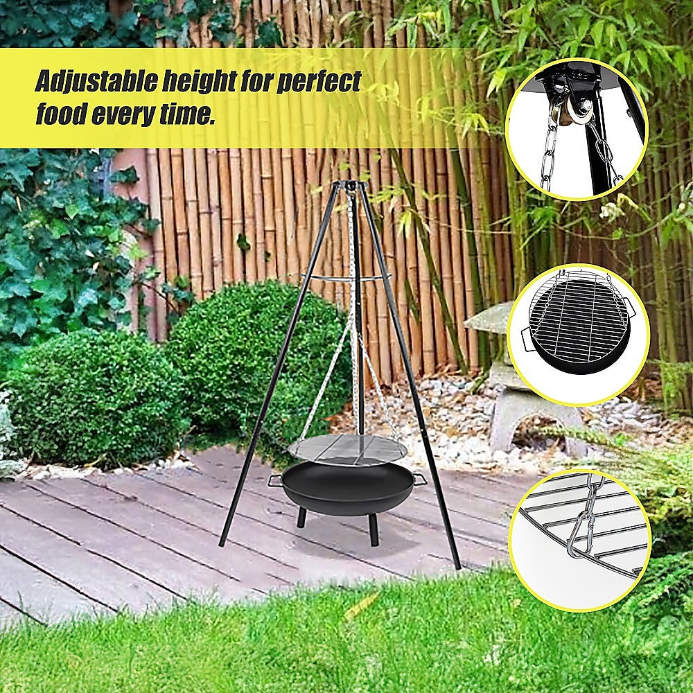 Tripod Garden Fire Pit BBQ Barbecue Cast Iron & Steel Fire Pit Bowl Round - VogueDecor.au