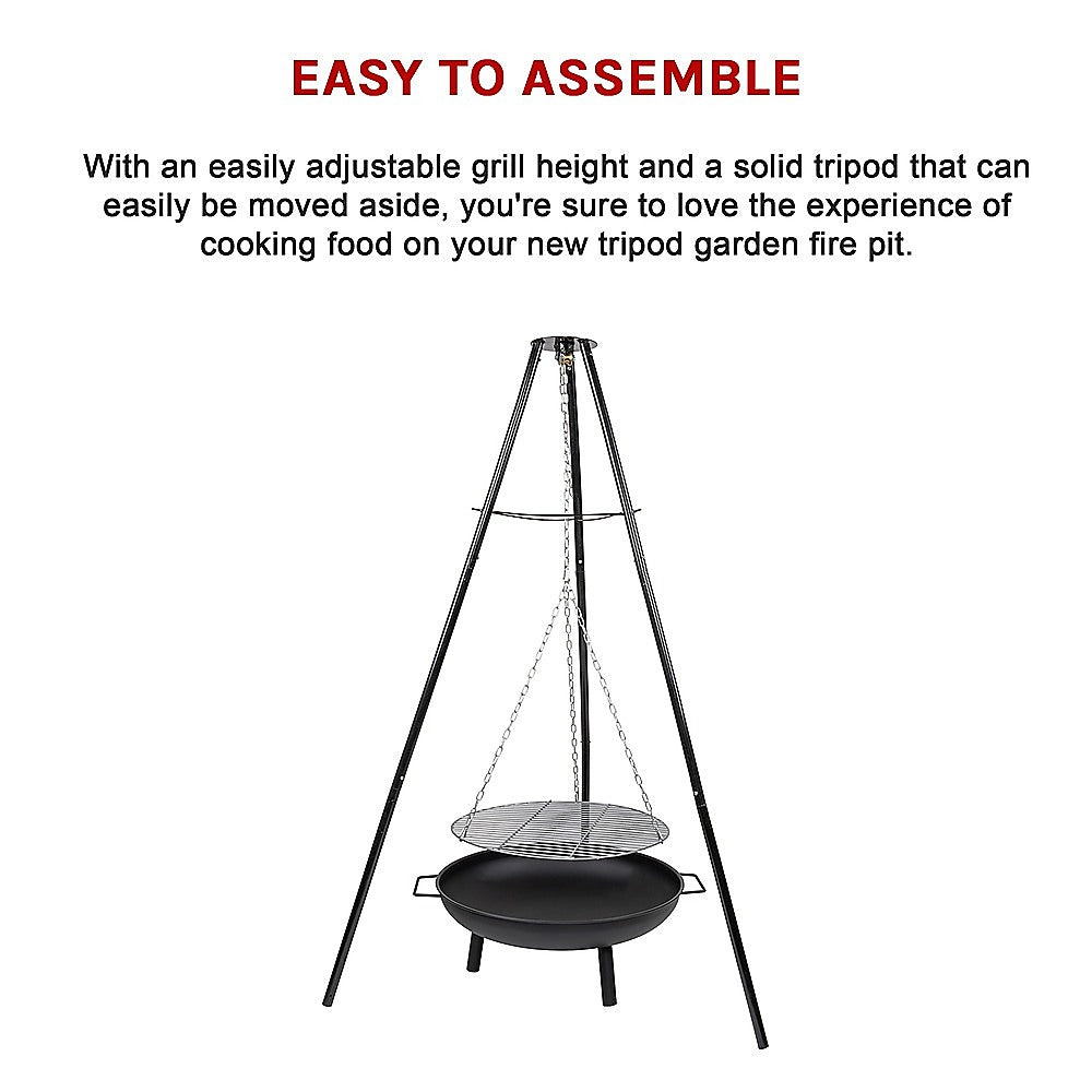 Tripod Garden Fire Pit BBQ Barbecue Cast Iron & Steel Fire Pit Bowl Round - VogueDecor.au