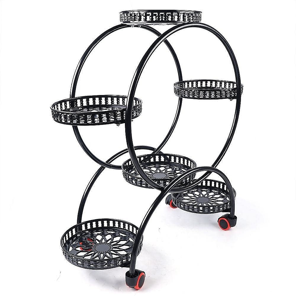 4 Layer 6 Pots Flower Holder Plant Stand Shelf 4-Wheel Free Moving Rack