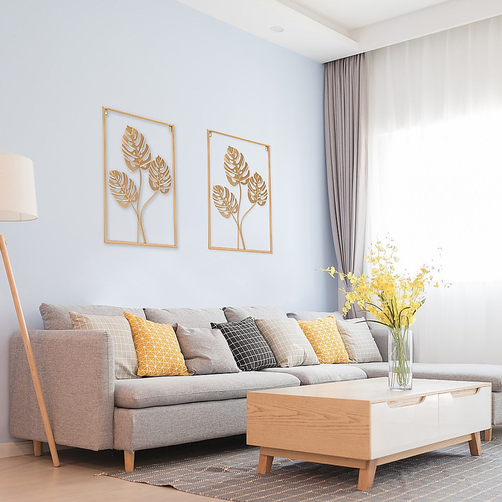 Metal Wall Picture with Leaves 40 x 60 cm Golden Decoration - VogueDecor.au