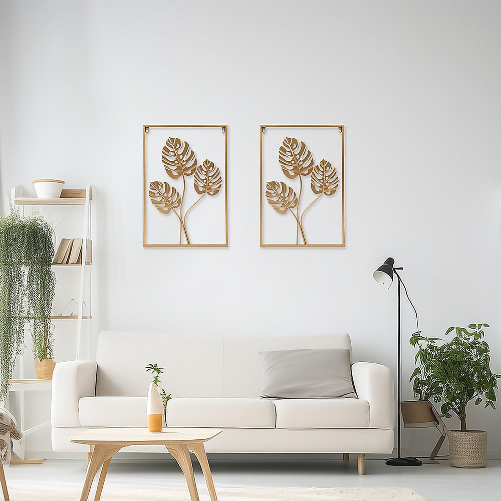 Metal Wall Picture with Leaves 40 x 60 cm Golden Decoration - VogueDecor.au