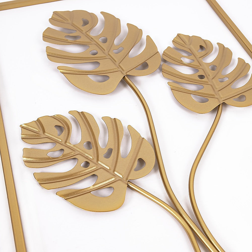 Metal Wall Picture with Leaves 40 x 60 cm Golden Decoration - VogueDecor.au