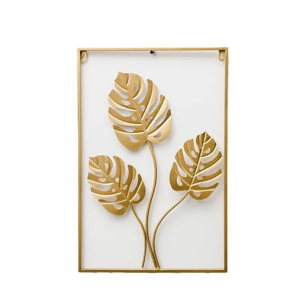 Metal Wall Picture with Leaves 40 x 60 cm Golden Decoration - VogueDecor.au