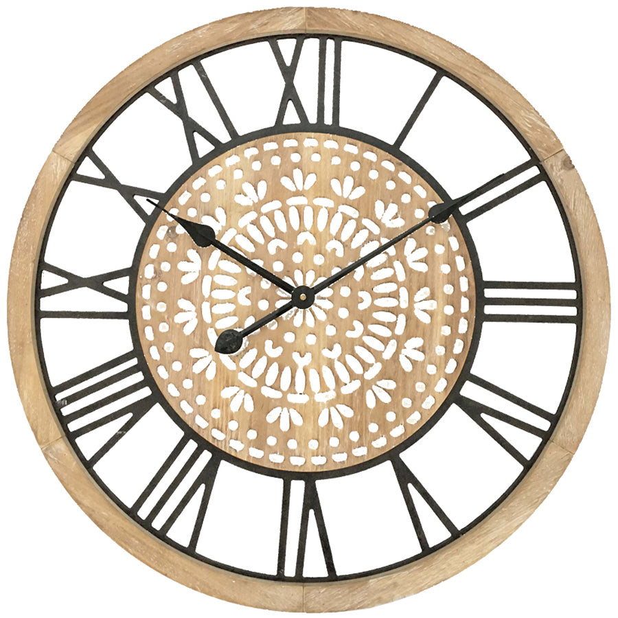 XL Carved Industro Hamptons Wall Clock 60cm - VogueDecor.au