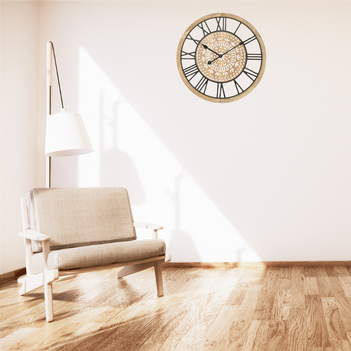 XL Carved Industro Hamptons Wall Clock 60cm - VogueDecor.au