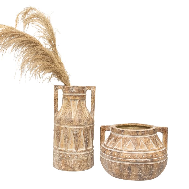 Aged Tribal Style Decorative Urn / Dried Flower Vase 46cm - VogueDecor.au