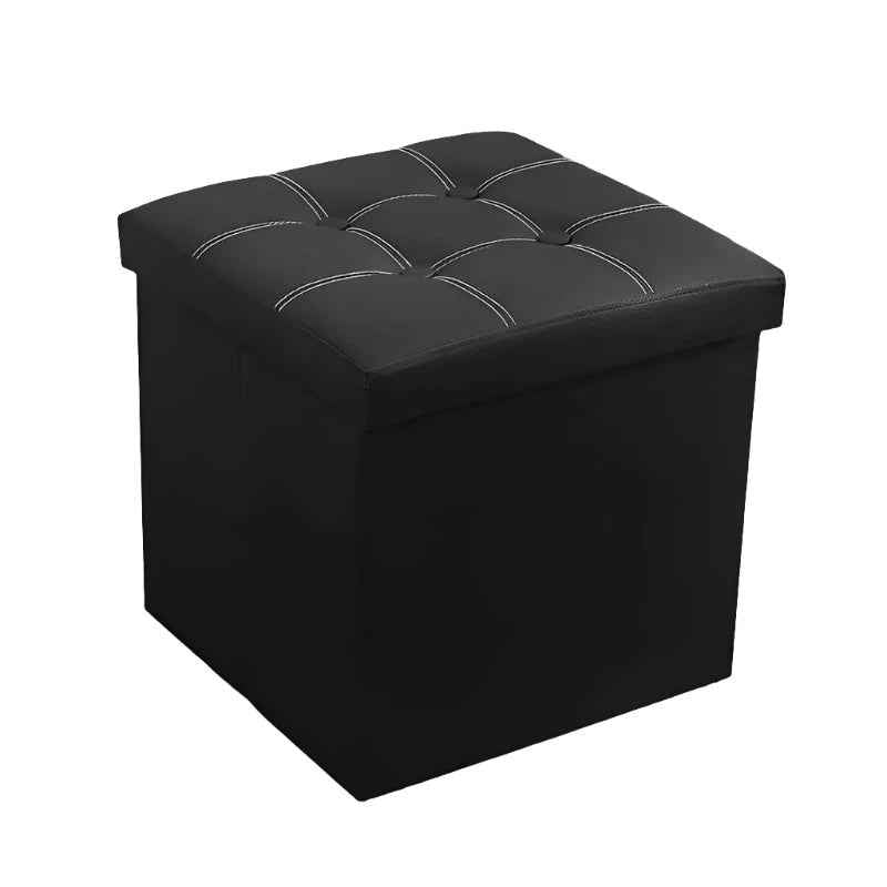 NNETM Faux Leather Storage Ottoman - Black, 55L - VogueDecor.au