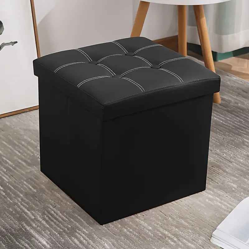 NNETM Faux Leather Storage Ottoman - Black, 55L - VogueDecor.au