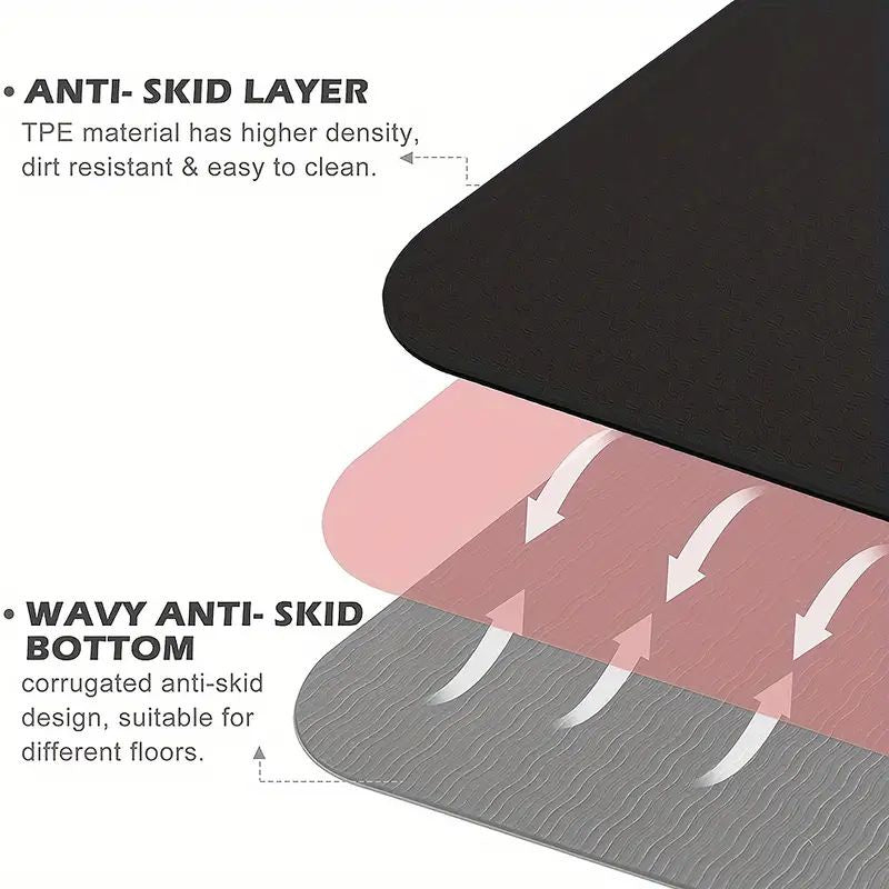 Sport TPE Yoga Mat Exercise Workout Mats Fitness Mat for Home Gym Black 6mm - VogueDecor.au