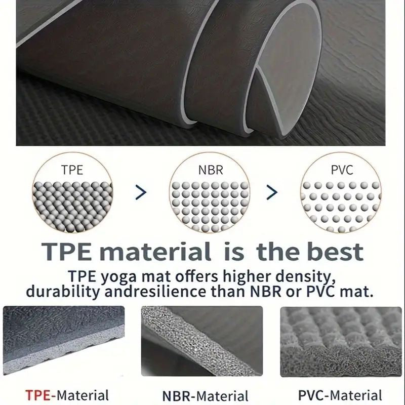 Sport TPE Yoga Mat Exercise Workout Mats Fitness Mat for Home Gym Grey 6mm - VogueDecor.au