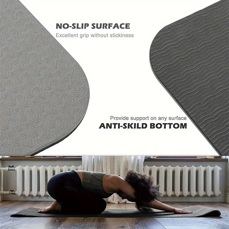 Sport TPE Yoga Mat Exercise Workout Mats Fitness Mat for Home Gym Grey 6mm - VogueDecor.au