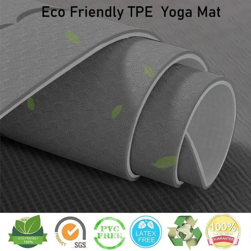 Sport TPE Yoga Mat Exercise Workout Mats Fitness Mat for Home Gym Grey 6mm - VogueDecor.au