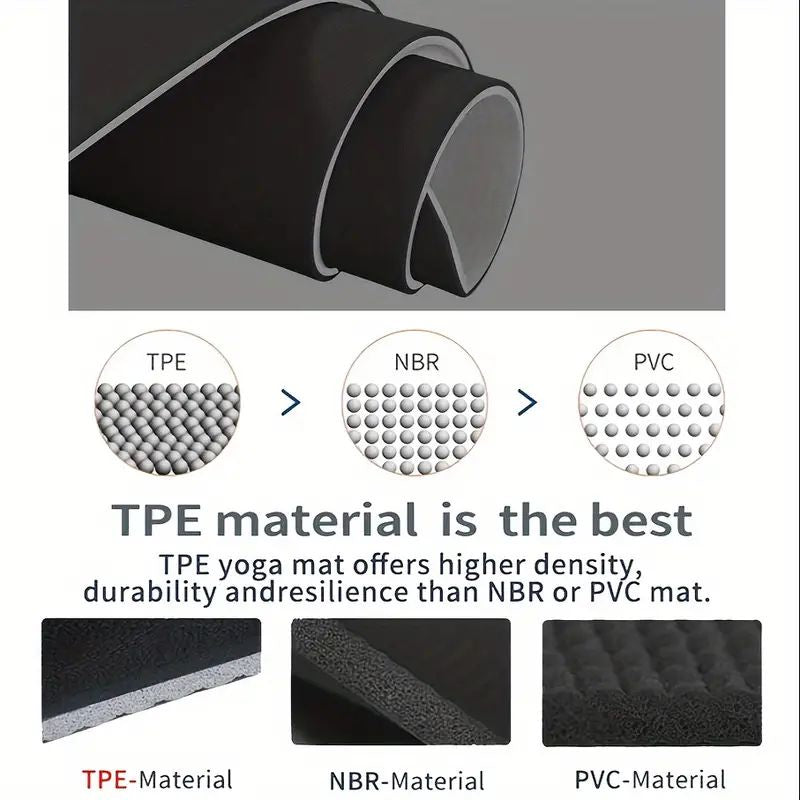 Sport TPE Yoga Mat Exercise Workout Mats Fitness Mat for Home Gym Black 8mm - VogueDecor.au