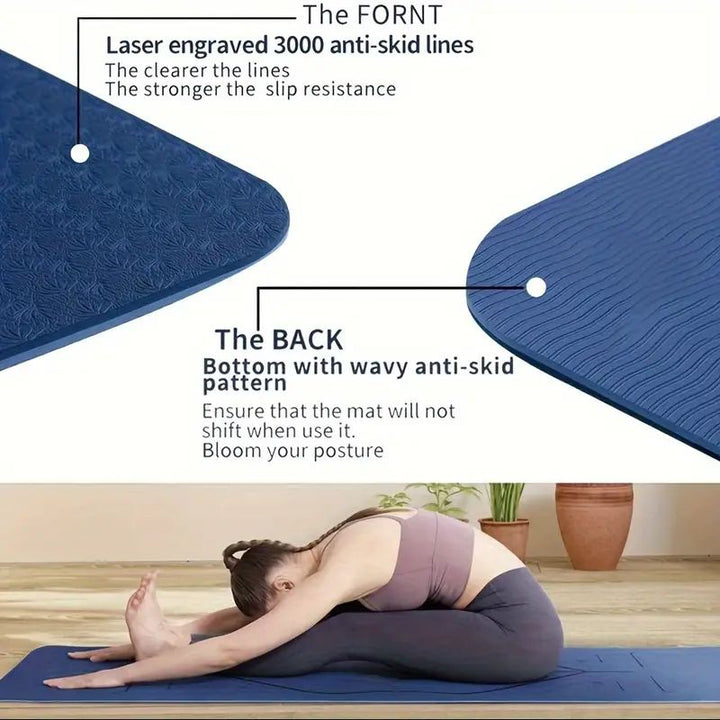 Sport TPE Yoga Mat Exercise Workout Mats Fitness Mat for Home Gym Blue 8mm - VogueDecor.au