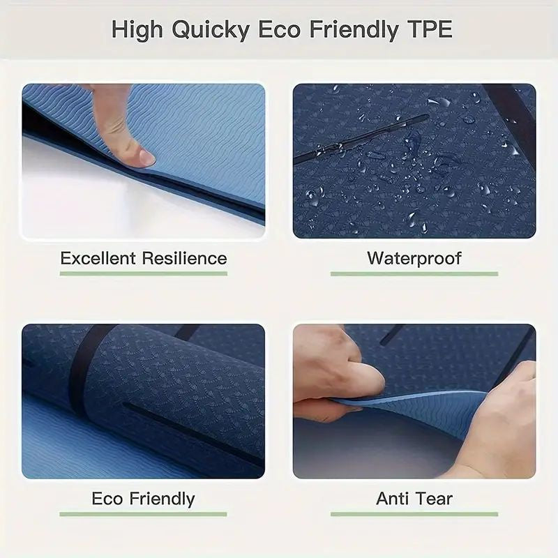 Sport TPE Yoga Mat Exercise Workout Mats Fitness Mat for Home Gym Blue 8mm - VogueDecor.au