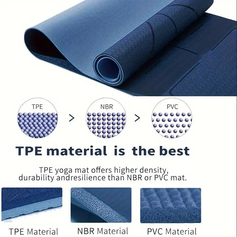 Sport TPE Yoga Mat Exercise Workout Mats Fitness Mat for Home Gym Blue 8mm - VogueDecor.au