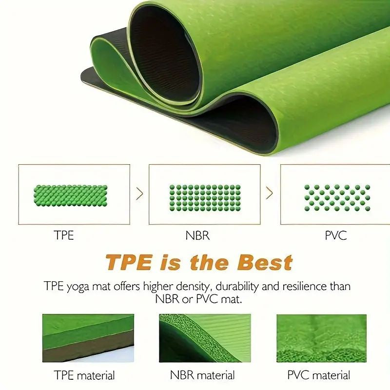 Sport TPE Yoga Mat Exercise Workout Mats Fitness Mat for Home Gym Green 8mm - VogueDecor.au