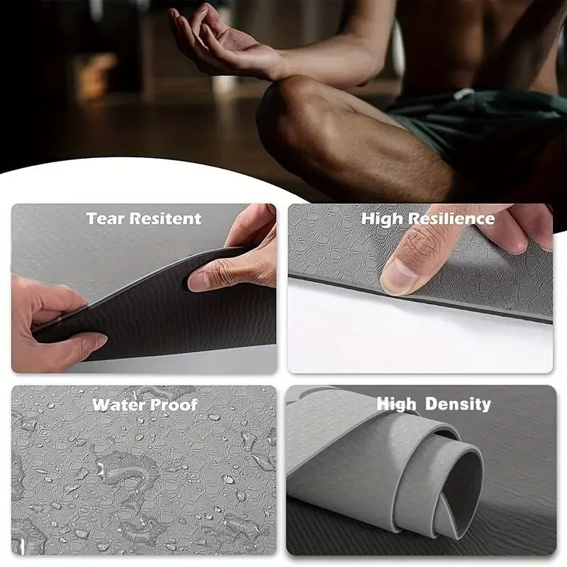 Sport TPE Yoga Mat Exercise Workout Mats Fitness Mat for Home Gym Grey 8mm - VogueDecor.au