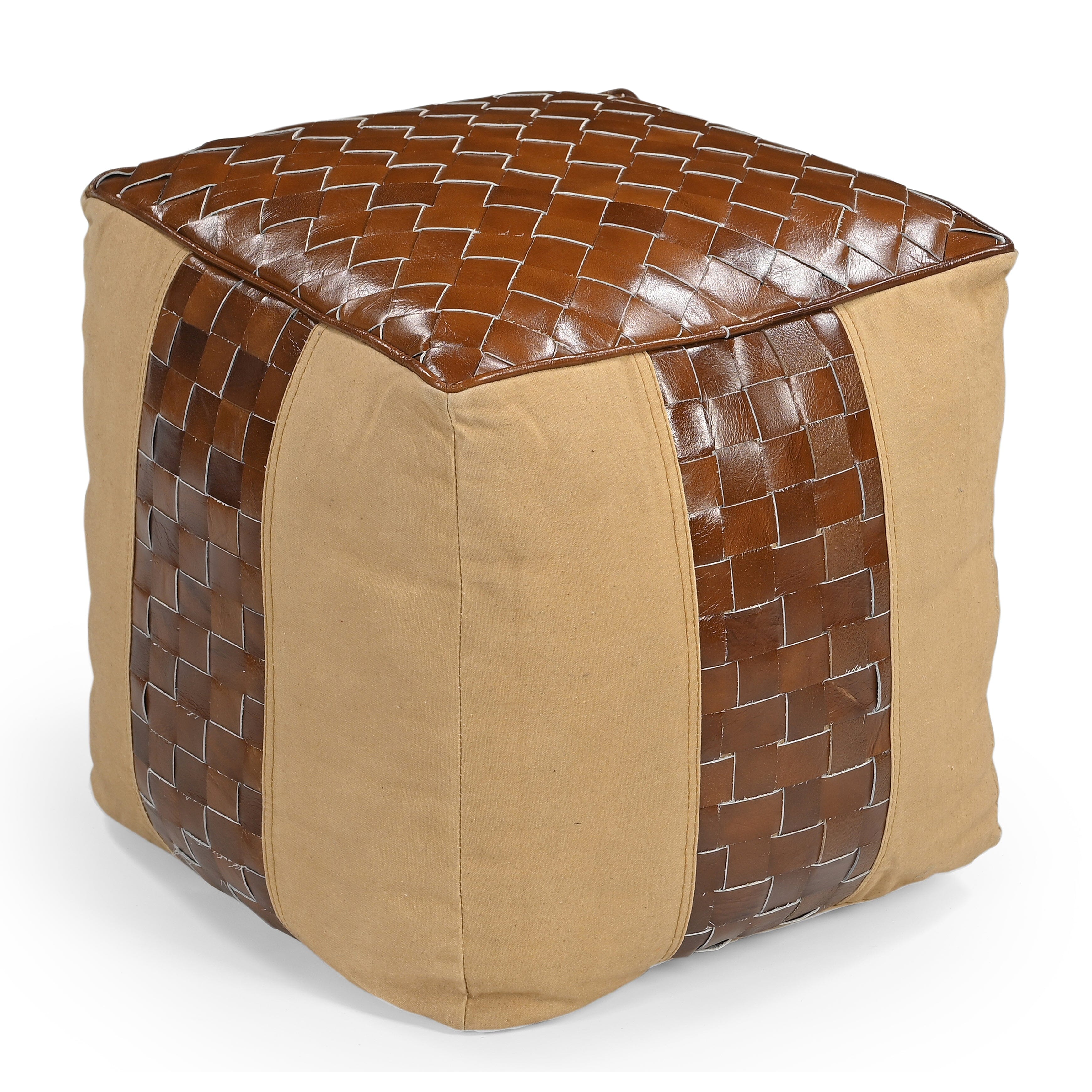 GENUINE LEATHER AND CANVAS OTTOMAN - VogueDecor.au