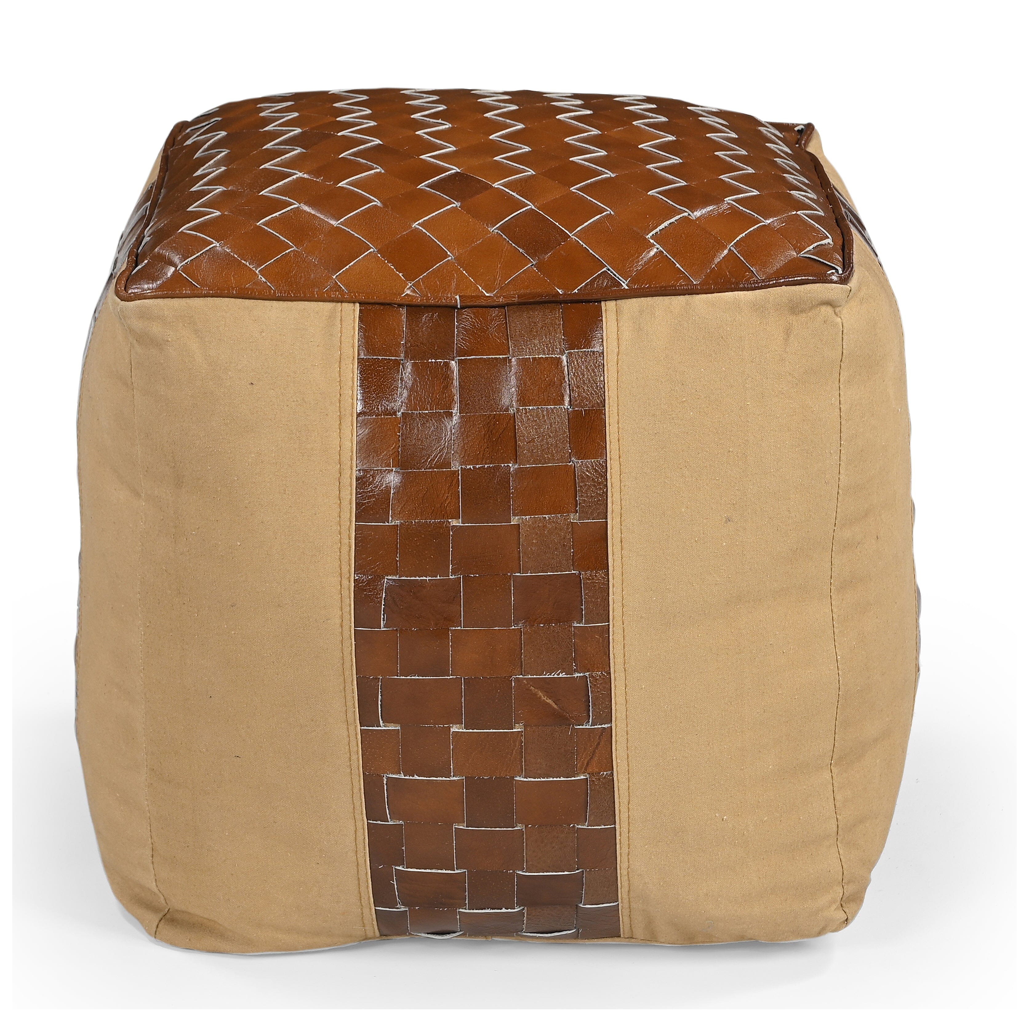 GENUINE LEATHER AND CANVAS OTTOMAN - VogueDecor.au