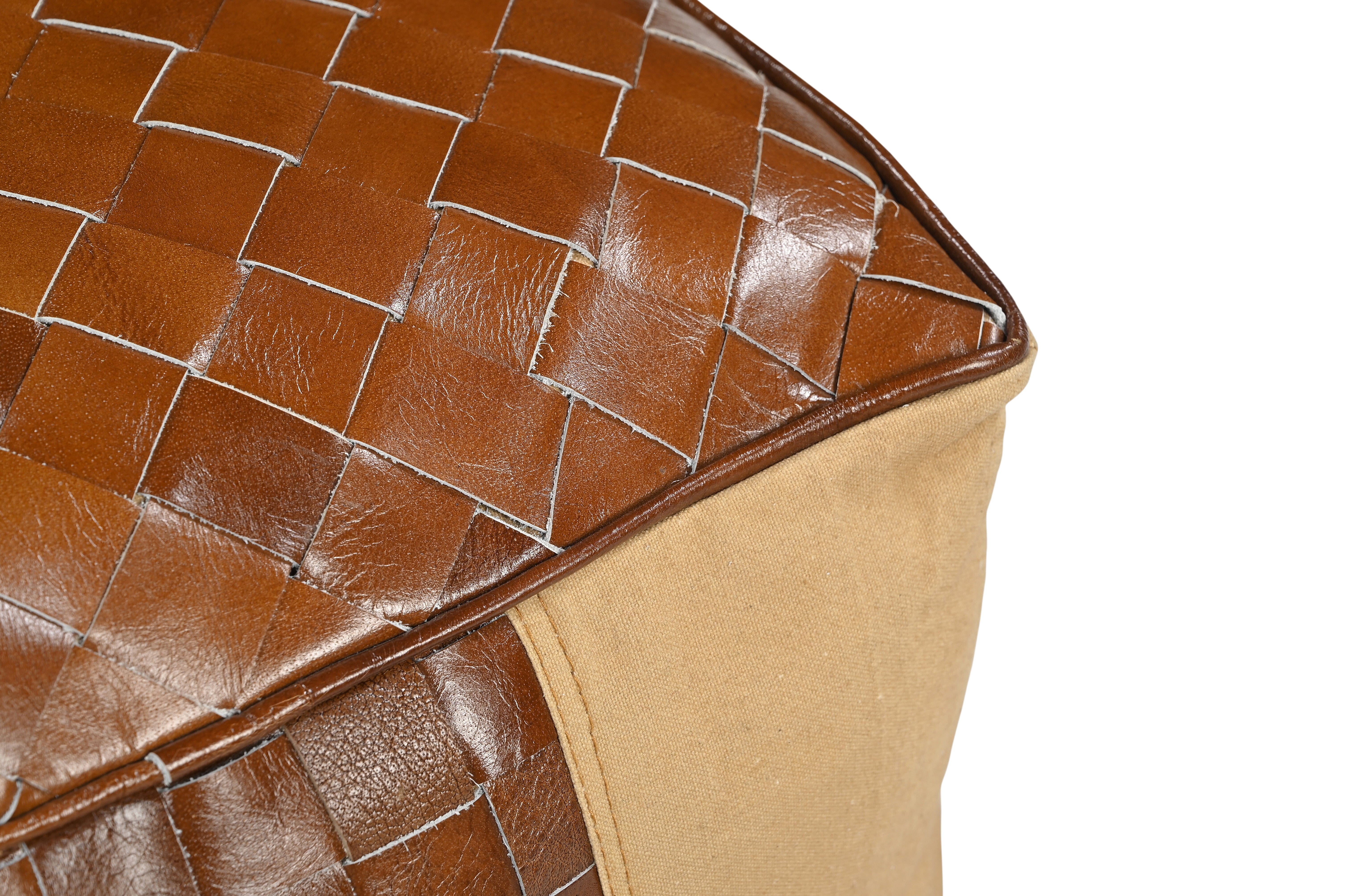 GENUINE LEATHER AND CANVAS OTTOMAN - VogueDecor.au