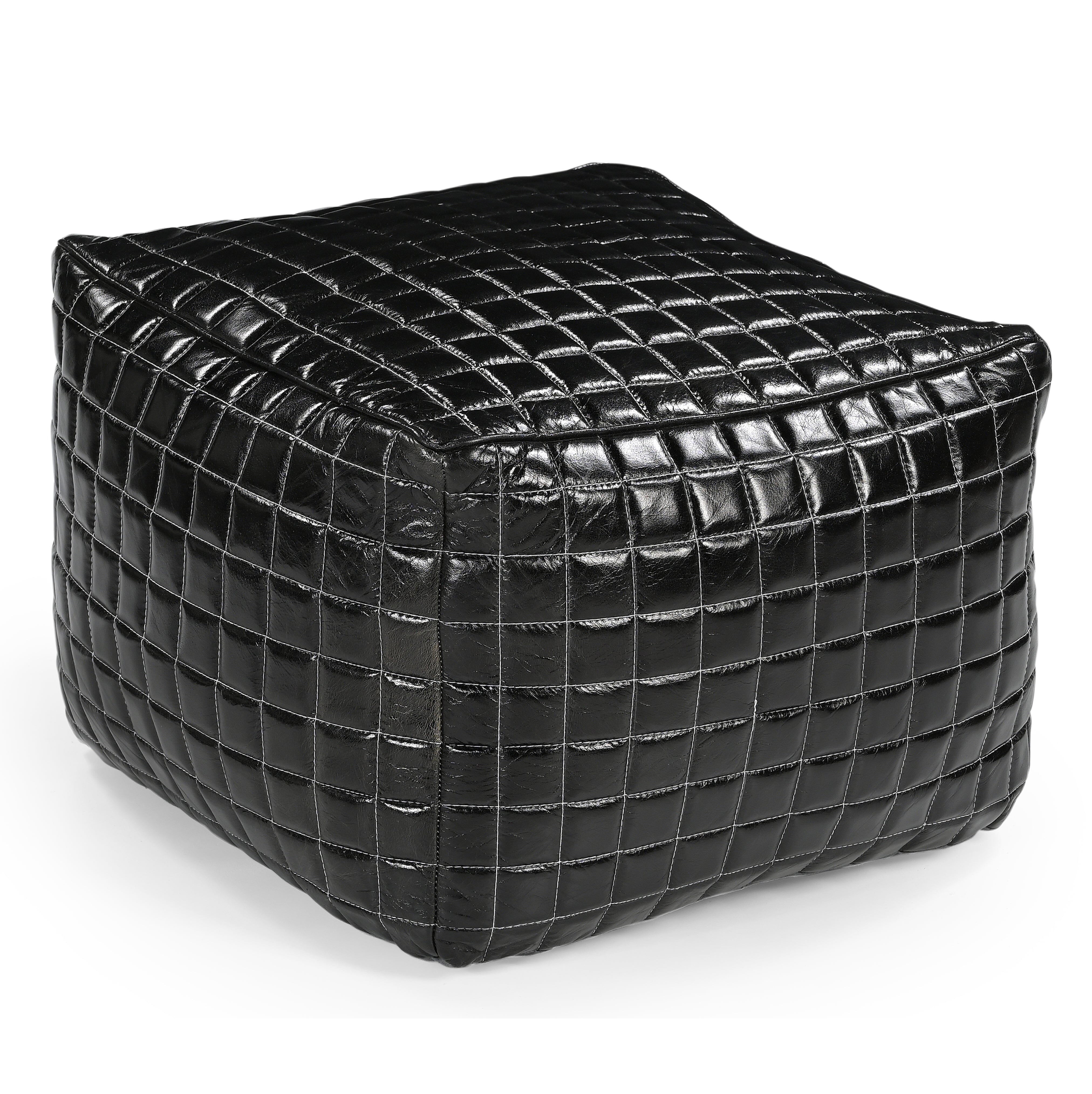 SLEEK BLACK LEATHER OTTOMAN - VogueDecor.au