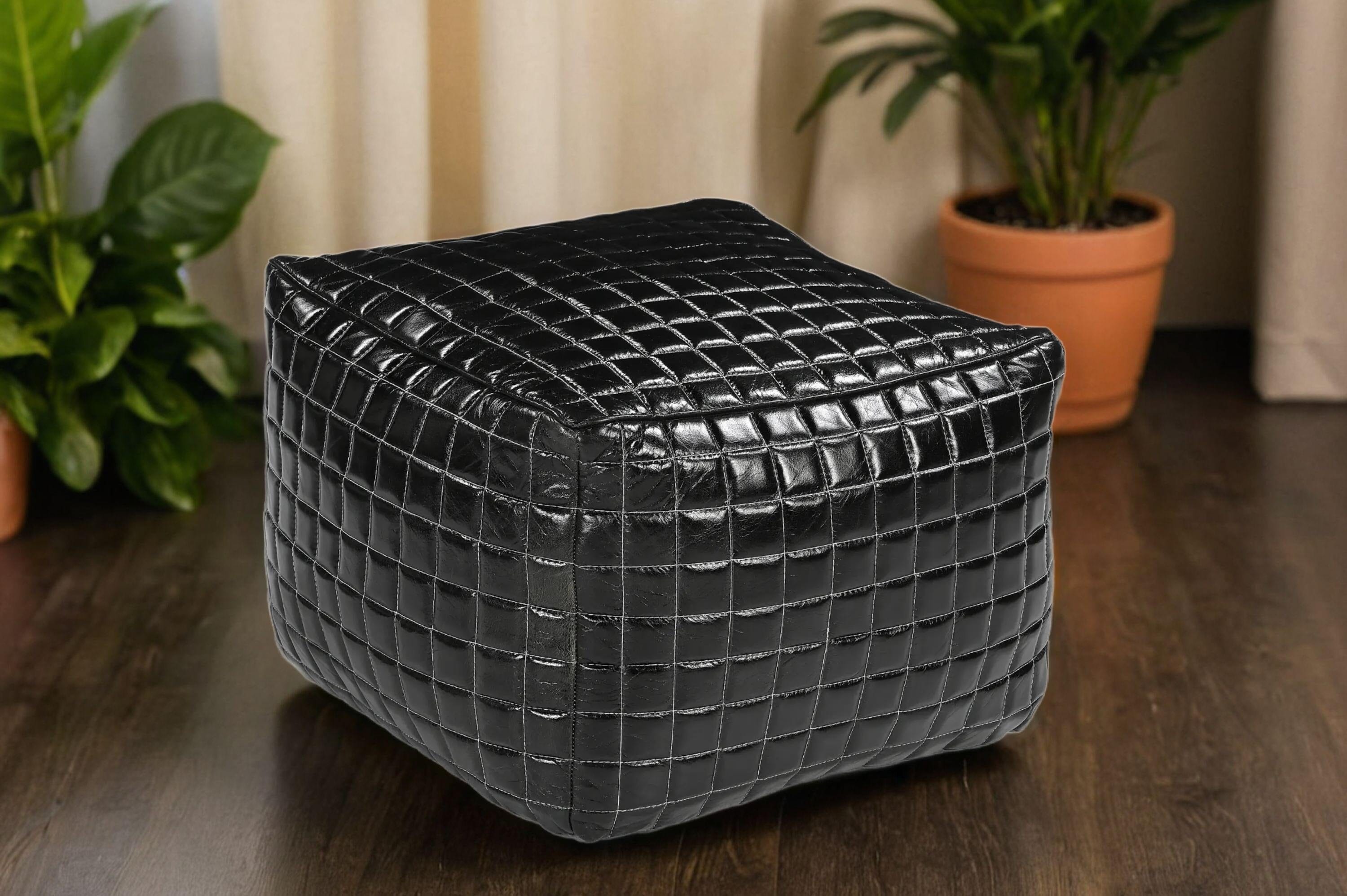 SLEEK BLACK LEATHER OTTOMAN - VogueDecor.au