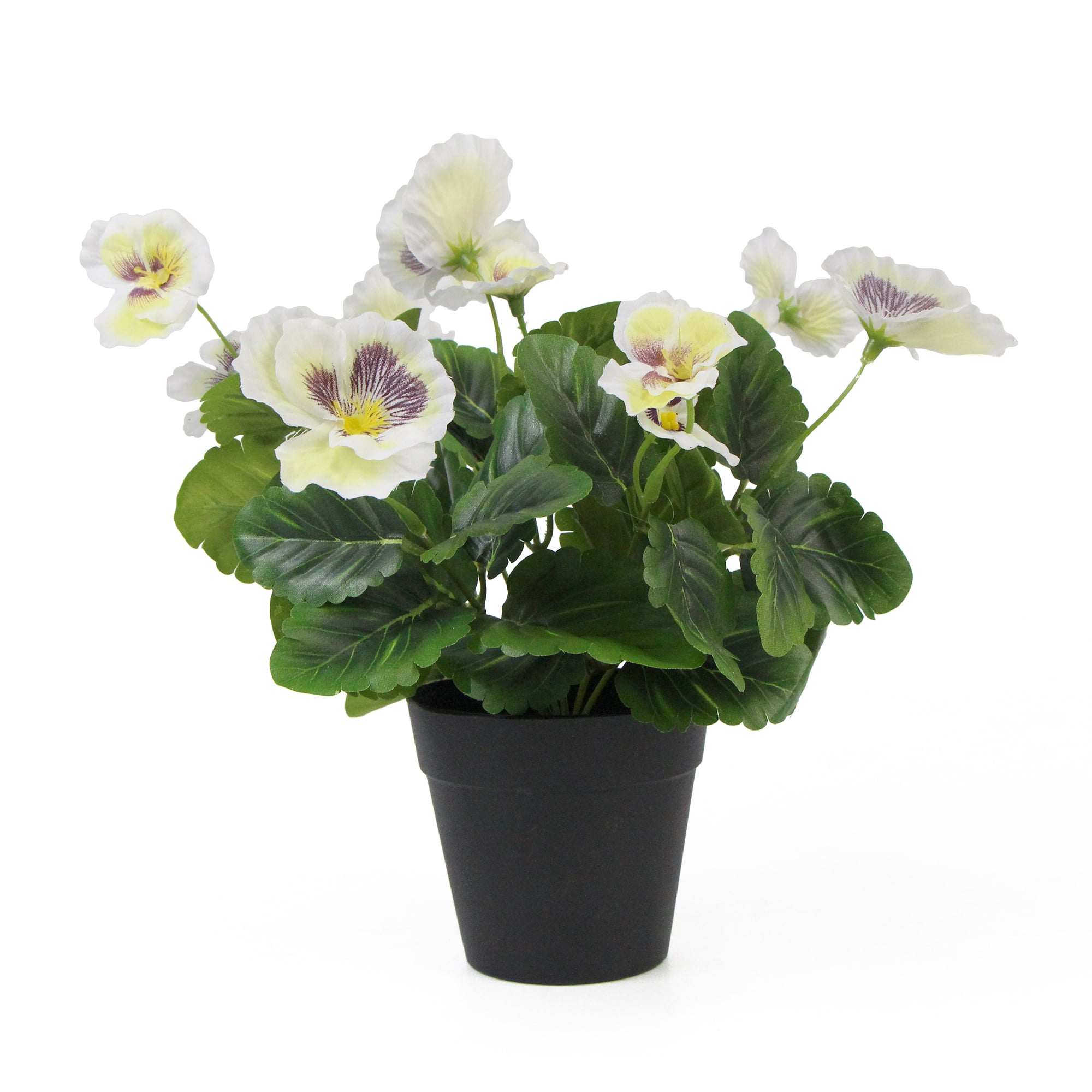 Mixed White Flowering Potted Artificial Pansy Plants 25cm - VogueDecor.au