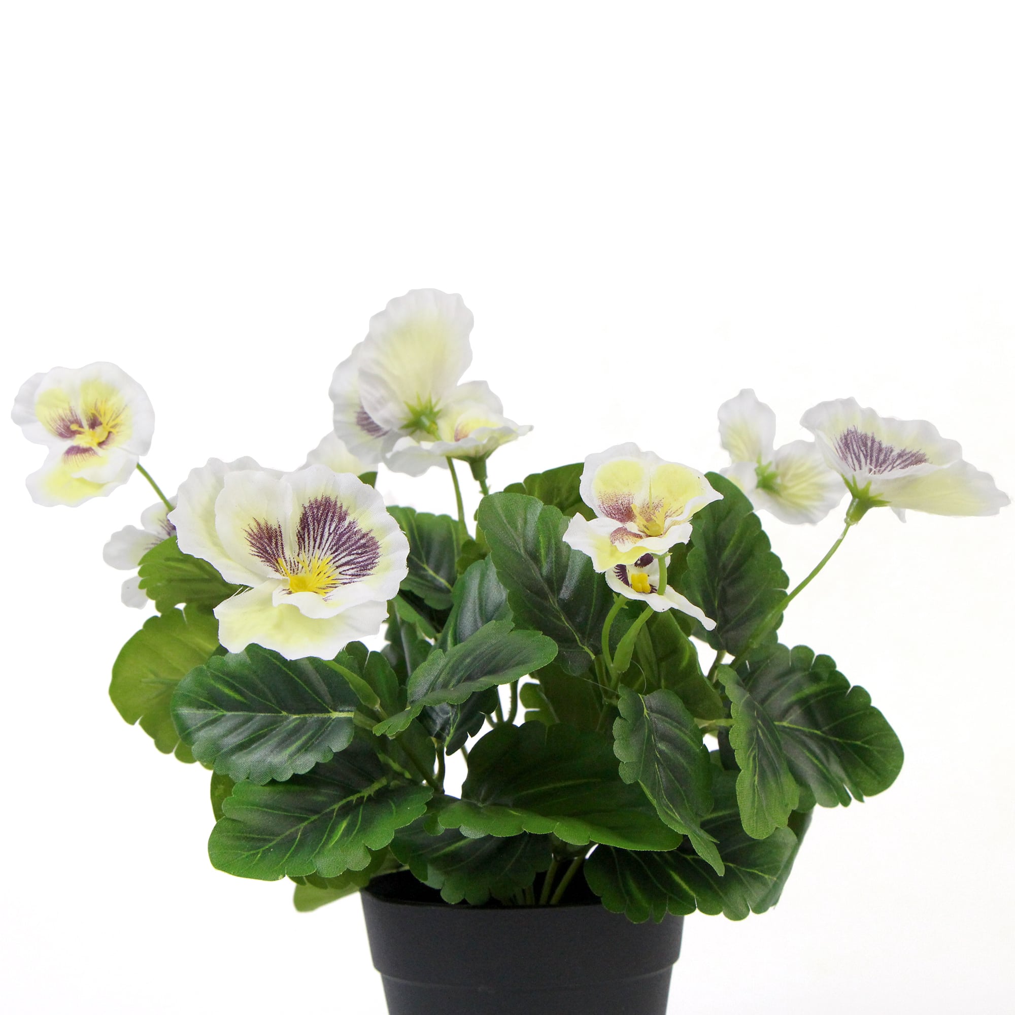 Mixed White Flowering Potted Artificial Pansy Plants 25cm - VogueDecor.au