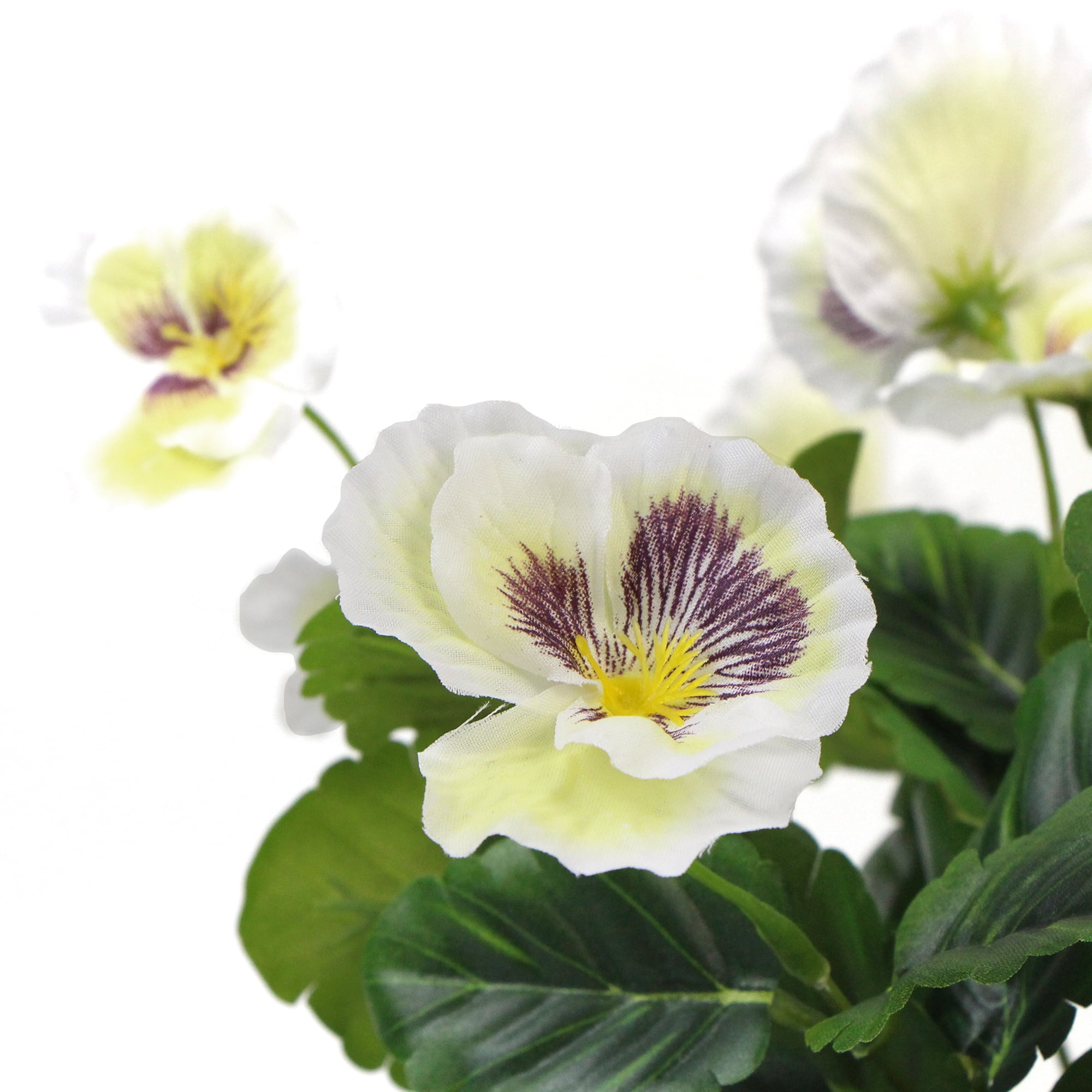 Mixed White Flowering Potted Artificial Pansy Plants 25cm - VogueDecor.au
