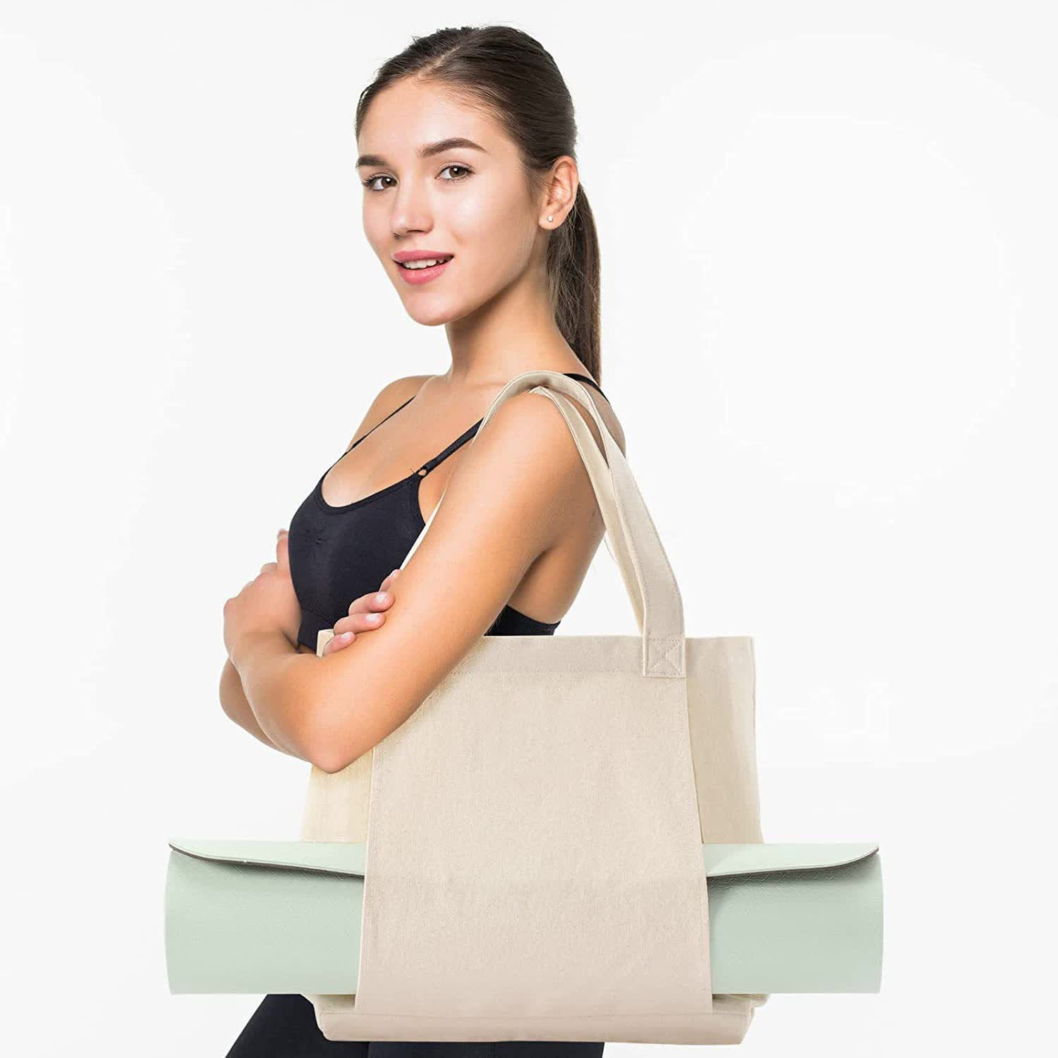 Khaki Yoga Mat Tote Bag - Multi-Purpose Gym Bag with Yoga Mat Holder - VogueDecor.au