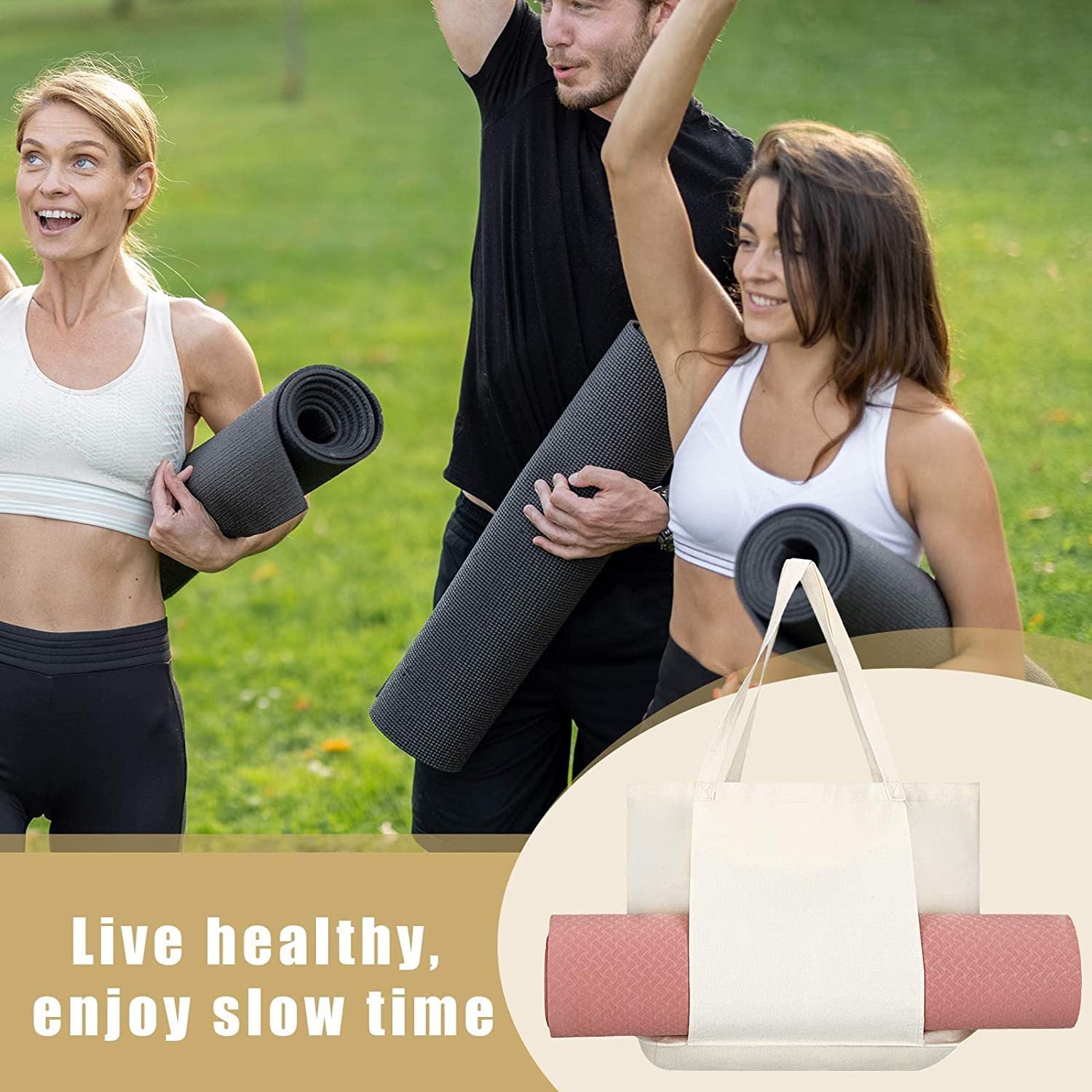 Black Yoga Mat Tote Bag - Multi-Purpose Gym Bag with Yoga Mat Holder - VogueDecor.au