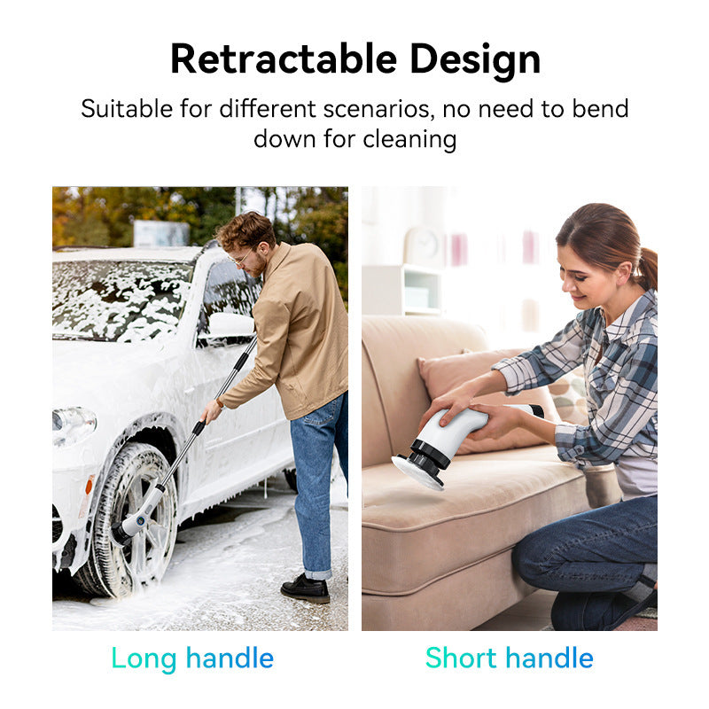 Black and white 9-in-1 Cordless Electric Cleaning Brush with Rechargeable Battery and Extendable Handle, Multi-Function Scrubber for Kitchen, Bathroom, and Home Cleaning - VogueDecor.au
