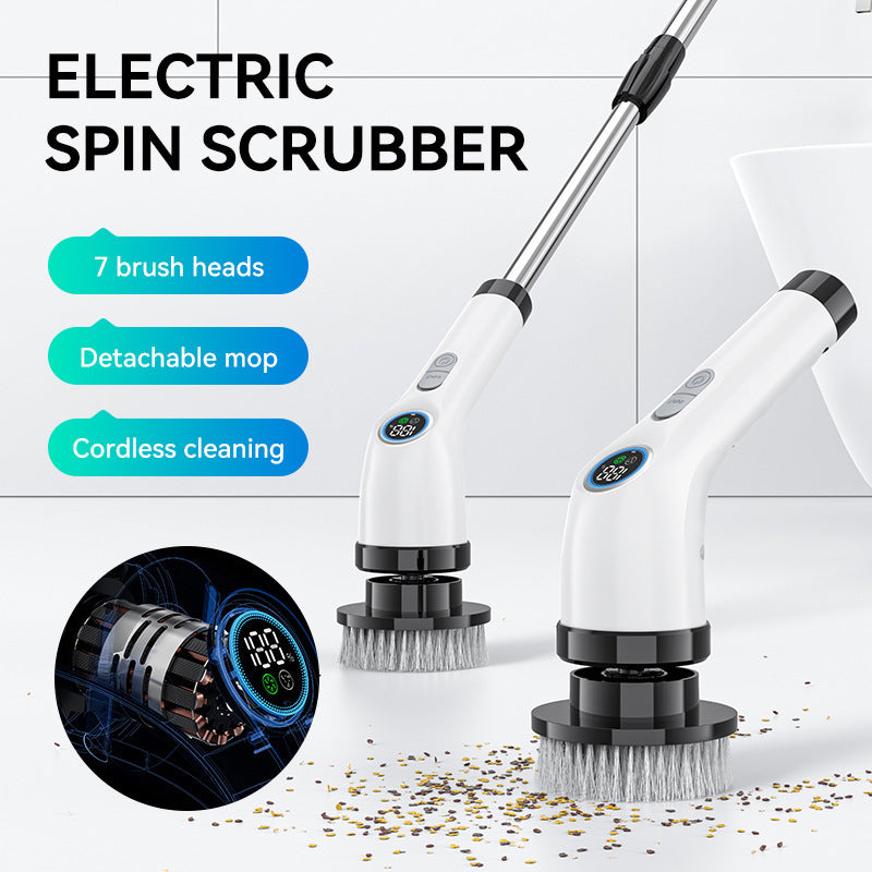 Black and white 9-in-1 Cordless Electric Cleaning Brush with Rechargeable Battery and Extendable Handle, Multi-Function Scrubber for Kitchen, Bathroom, and Home Cleaning - VogueDecor.au