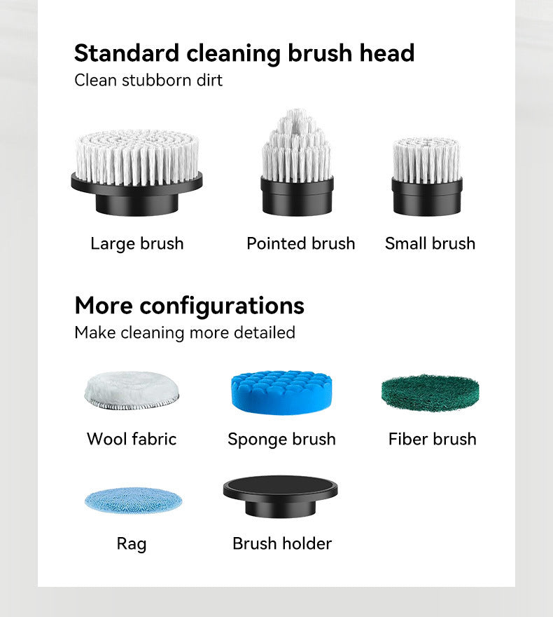 Black and white 9-in-1 Cordless Electric Cleaning Brush with Rechargeable Battery and Extendable Handle, Multi-Function Scrubber for Kitchen, Bathroom, and Home Cleaning - VogueDecor.au