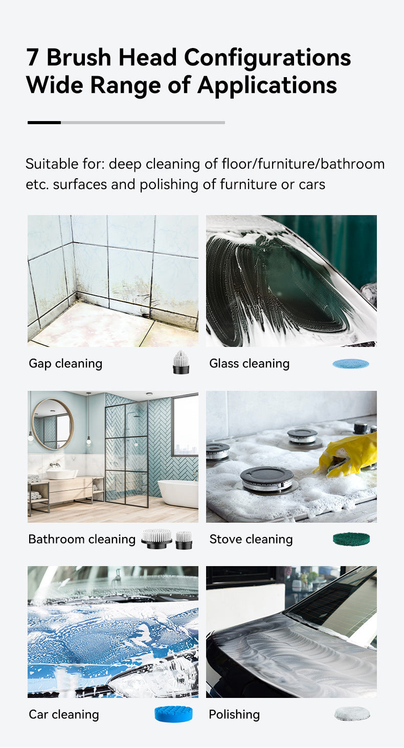 Black and white 9-in-1 Cordless Electric Cleaning Brush with Rechargeable Battery and Extendable Handle, Multi-Function Scrubber for Kitchen, Bathroom, and Home Cleaning - VogueDecor.au