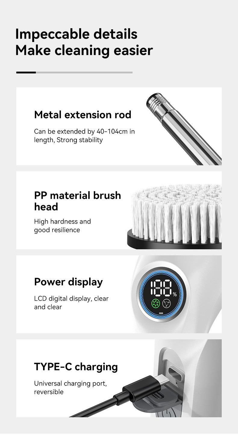 Black and white 9-in-1 Cordless Electric Cleaning Brush with Rechargeable Battery and Extendable Handle, Multi-Function Scrubber for Kitchen, Bathroom, and Home Cleaning - VogueDecor.au
