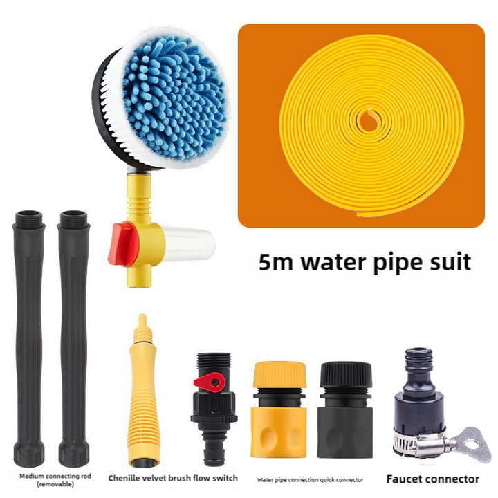 Yellow and Black Rotating Car Washing Brush with Foam Sprayer, High-Pressure Cleaning Tool, 5m Hose Kit for Convenient Vehicle Cleaning - VogueDecor.au